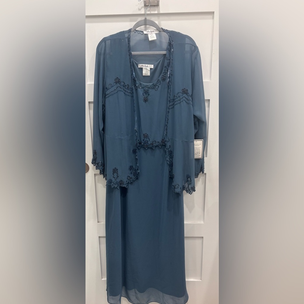 Ulla Popken Blue Embroidered Beaded Dress & Jacket